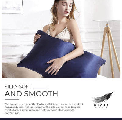 Luxury Pillowcase - 100% Pure Mulberry Silk on Both Sides - Navy Payday Deals