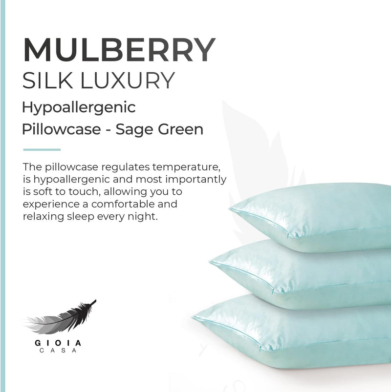 Luxury Pillowcase - 100% Pure Mulberry Silk on Both Sides - Sage Green Payday Deals