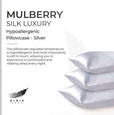 Luxury Pillowcase - 100% Pure Mulberry Silk on Both Sides - Silver Payday Deals