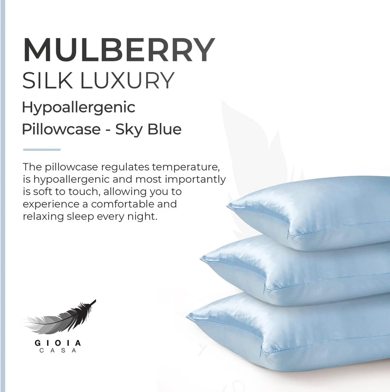 Luxury Pillowcase - 100% Pure Mulberry Silk on Both Sides - Sky Blue Payday Deals