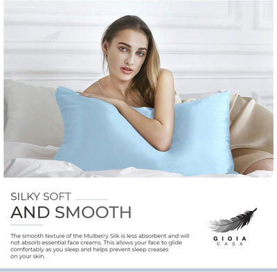 Luxury Pillowcase - 100% Pure Mulberry Silk on Both Sides - Sky Blue Payday Deals