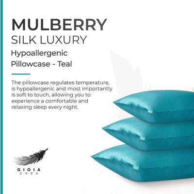 Luxury Pillowcase - 100% Pure Mulberry Silk on Both Sides - Teal Payday Deals