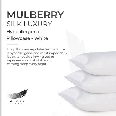 Luxury Pillowcase - 100% Pure Mulberry Silk on Both Sides - White Payday Deals