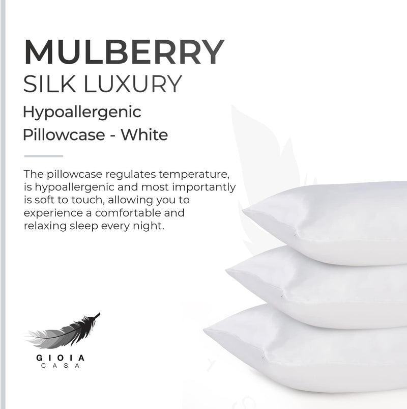 Luxury Pillowcase - 100% Pure Mulberry Silk on Both Sides - White Payday Deals