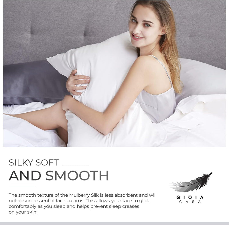 Luxury Pillowcase - 100% Pure Mulberry Silk on Both Sides - White Payday Deals