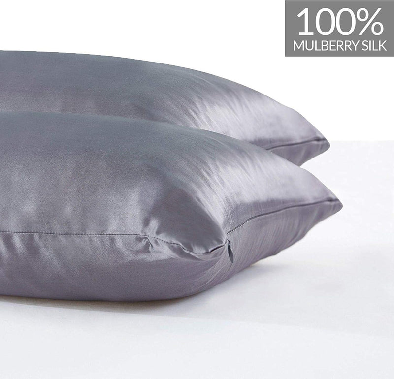 Luxury Pillowcase 2 Pack - 100% Pure Mulberry Silk on Both Sides - Charcoal Payday Deals