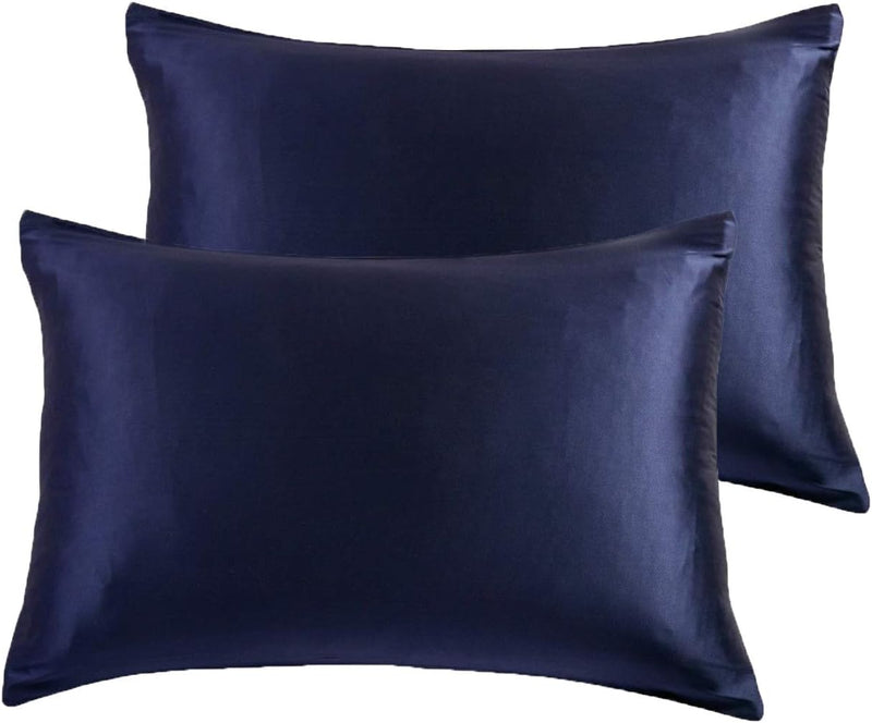 Luxury Pillowcase 2 Pack - 100% Pure Mulberry Silk on Both Sides - Navy Blue Payday Deals