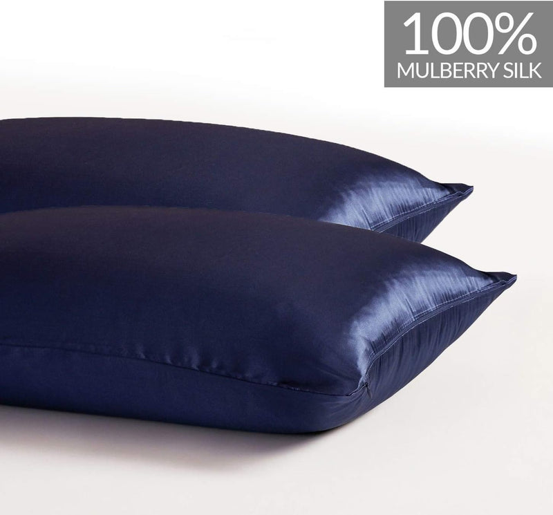 Luxury Pillowcase 2 Pack - 100% Pure Mulberry Silk on Both Sides - Navy Blue Payday Deals