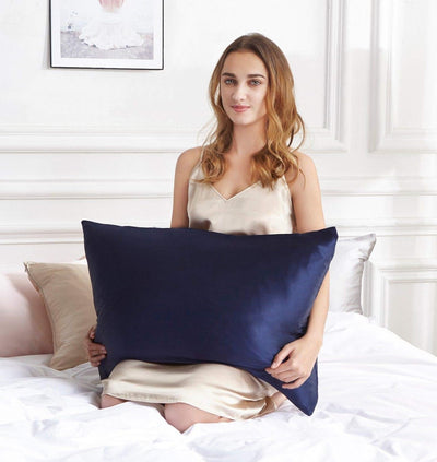 Luxury Pillowcase 2 Pack - 100% Pure Mulberry Silk on Both Sides - Navy Blue Payday Deals