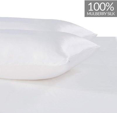 Luxury Pillowcase 2 Pack - 100% Pure Mulberry Silk on Both Sides - White Payday Deals