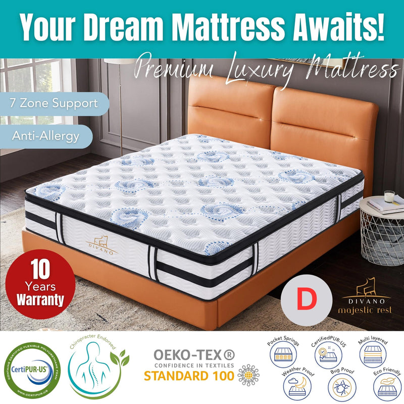 Majestic Rest Double 7 Zones Luxury Premium Firm Pocket Spring 34cm Mattress Payday Deals