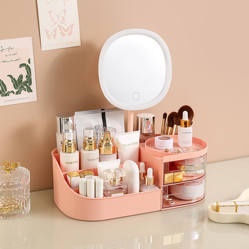 Makeup Organizer With Mirror - Pink  (28.5*16*10.5cm) Payday Deals