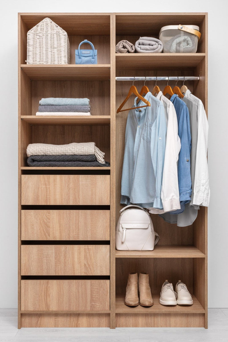 MALMO THREE SHELF/FOUR DRAWER WALK IN WARDROBE - CLASSIC - NATURAL OAK Payday Deals