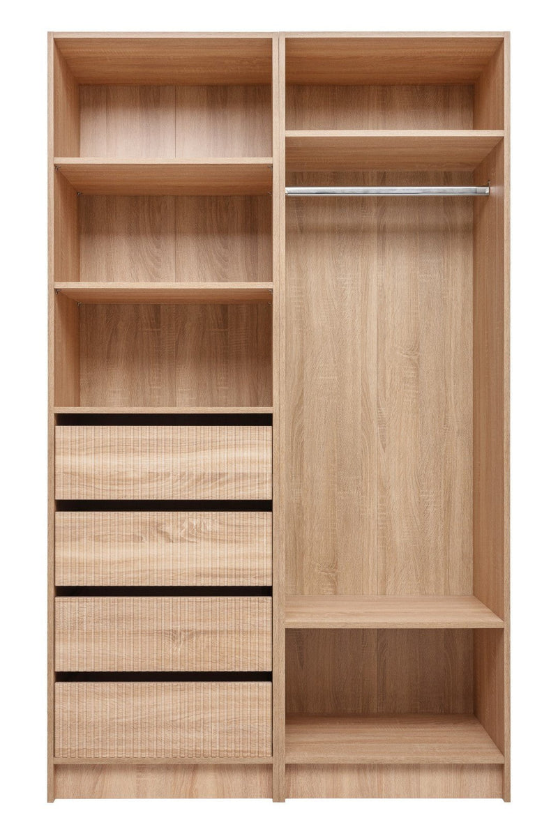 MALMO THREE SHELF/FOUR DRAWER WALK IN WARDROBE - FLUTED - NATURAL OAK Payday Deals