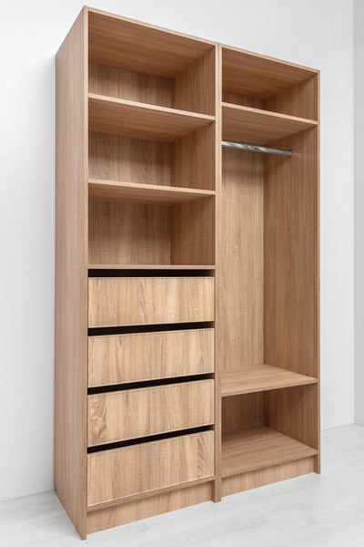 MALMO THREE SHELF/FOUR DRAWER WALK IN WARDROBE - SLIM SHAKER - NATURAL OAK Payday Deals