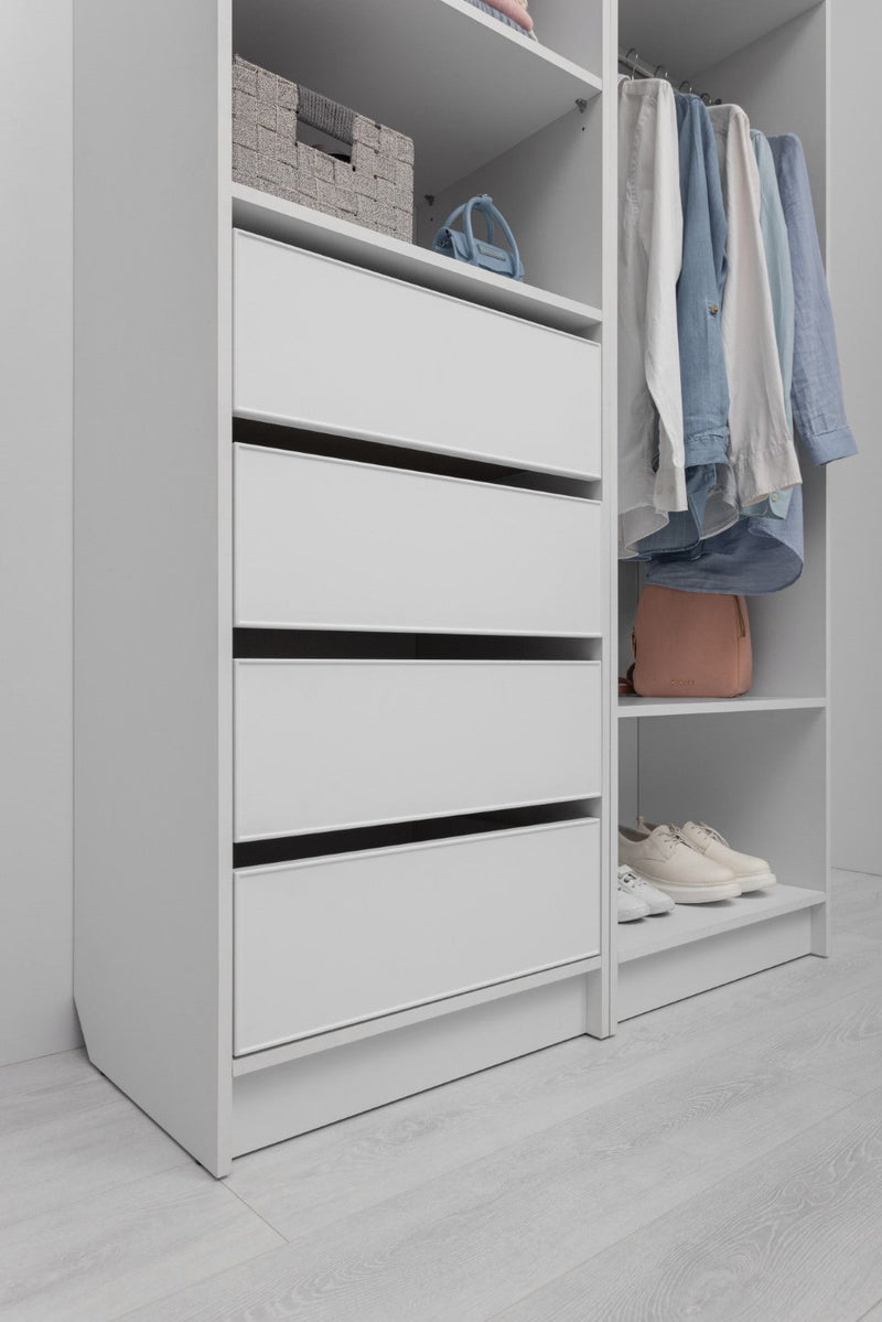 MALMO THREE SHELF/FOUR DRAWER WALK IN WARDROBE - SLIM SHAKER - WHITE Payday Deals