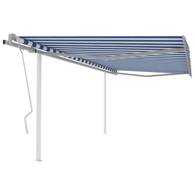 Manual Retractable Awning with Posts 4x3 m Blue and White Payday Deals