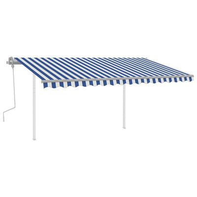 Manual Retractable Awning with Posts 4x3 m Blue and White Payday Deals
