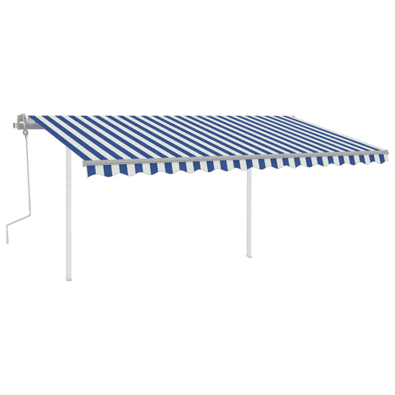 Manual Retractable Awning with Posts 4x3 m Blue and White Payday Deals