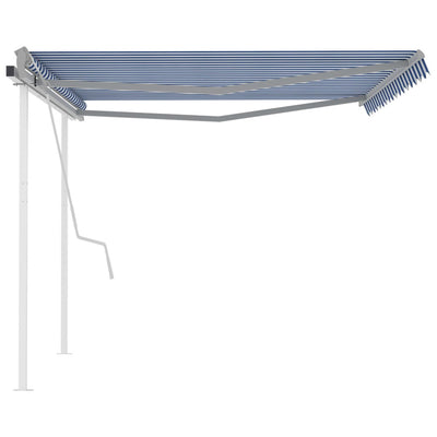Manual Retractable Awning with Posts 4x3 m Blue and White Payday Deals