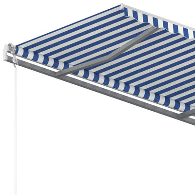 Manual Retractable Awning with Posts 4x3 m Blue and White Payday Deals