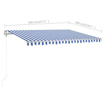 Manual Retractable Awning with Posts 4x3 m Blue and White Payday Deals