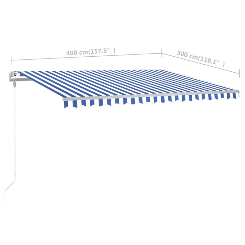 Manual Retractable Awning with Posts 4x3 m Blue and White Payday Deals