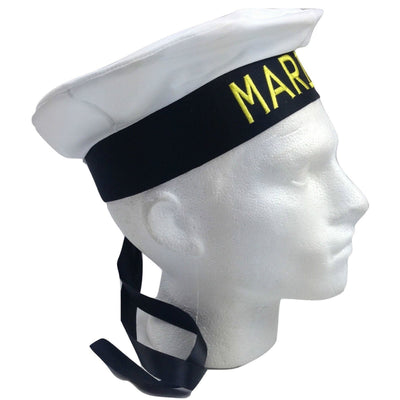 MARINE HAT Cap White BLACK Skipper Navy Sea Fancy Dress Sailor Costume Accessory Payday Deals