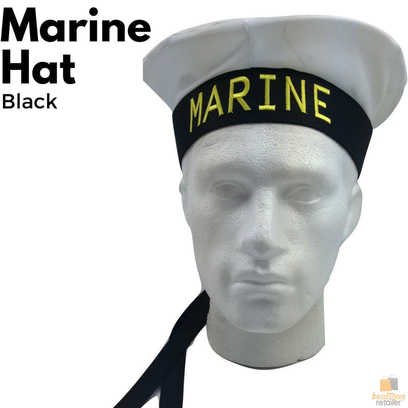 MARINE HAT Cap White BLACK Skipper Navy Sea Fancy Dress Sailor Costume Accessory Payday Deals