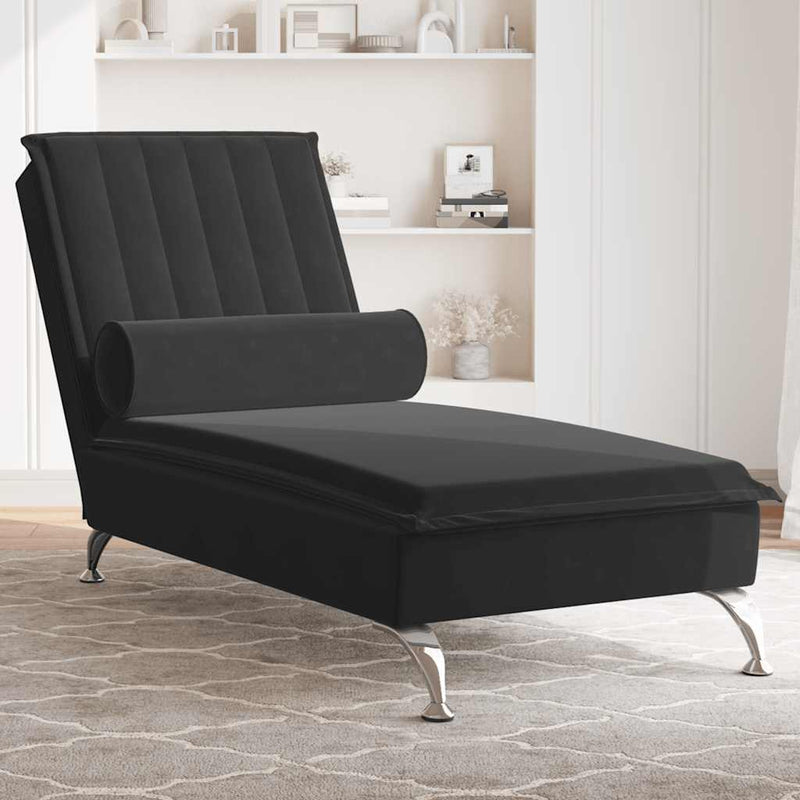 Massage Chaise Lounge with Bolster Black Velvet Payday Deals