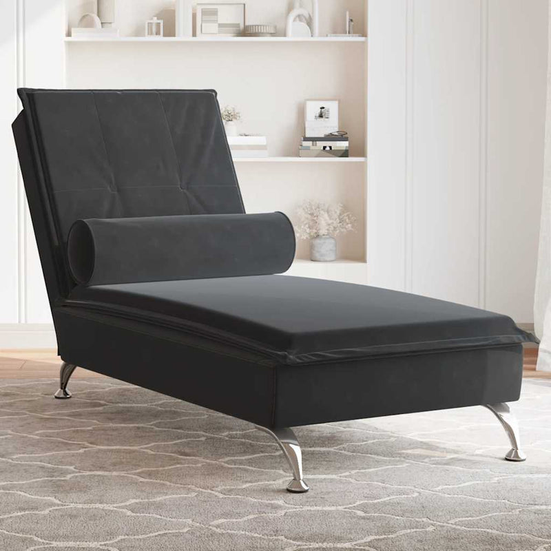 Massage Chaise Lounge with Bolster Black Velvet Payday Deals