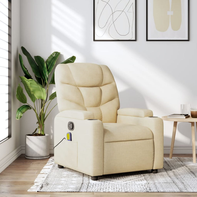 Massage Recliner Chair Cream Fabric Payday Deals