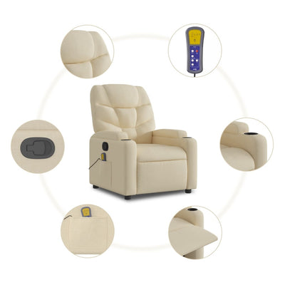 Massage Recliner Chair Cream Fabric Payday Deals