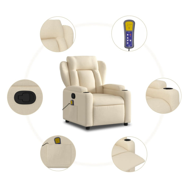 Massage Recliner Chair Cream Fabric Payday Deals
