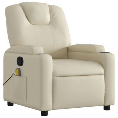 Massage Recliner Chair Cream Faux Leather Payday Deals