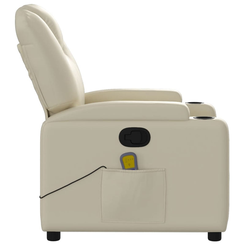 Massage Recliner Chair Cream Faux Leather Payday Deals