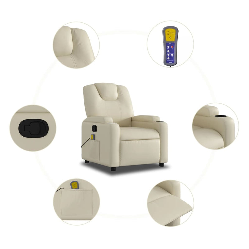 Massage Recliner Chair Cream Faux Leather Payday Deals