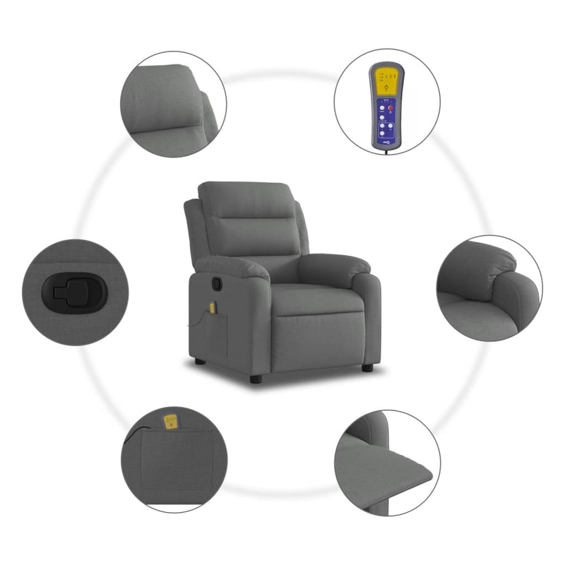 Massage Recliner Chair Dark Grey Fabric Payday Deals