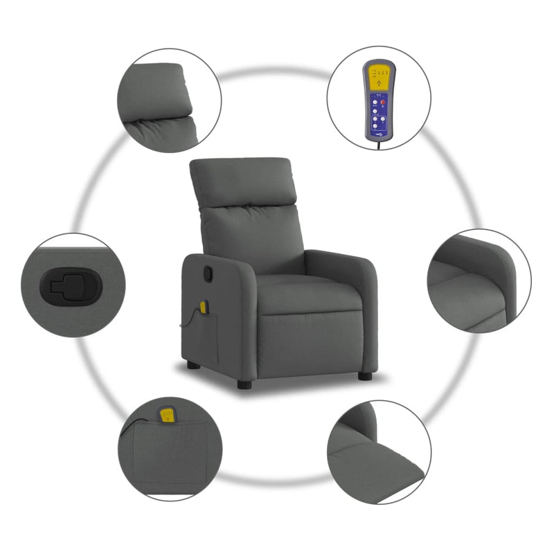 Massage Recliner Chair Dark Grey Fabric Payday Deals