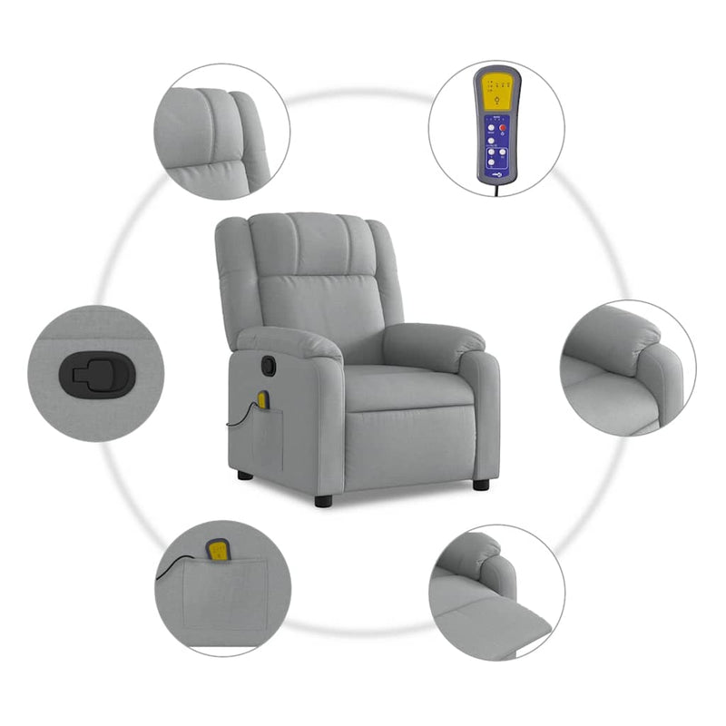 Massage Recliner Chair Light Grey Fabric Payday Deals