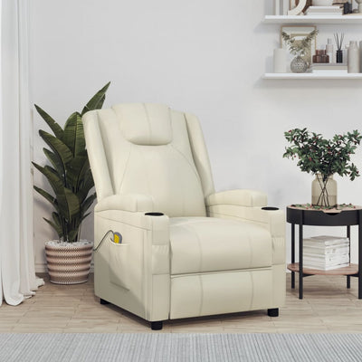 Massage Reclining Chair Cream White Faux Leather