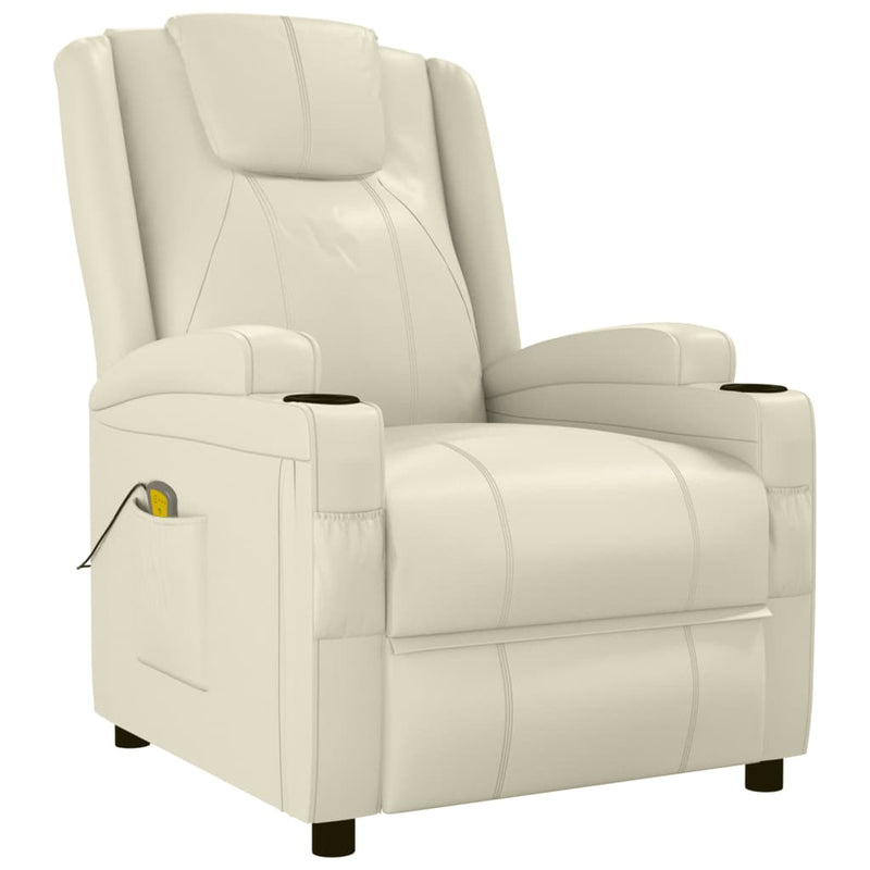 Massage Reclining Chair Cream White Faux Leather Payday Deals