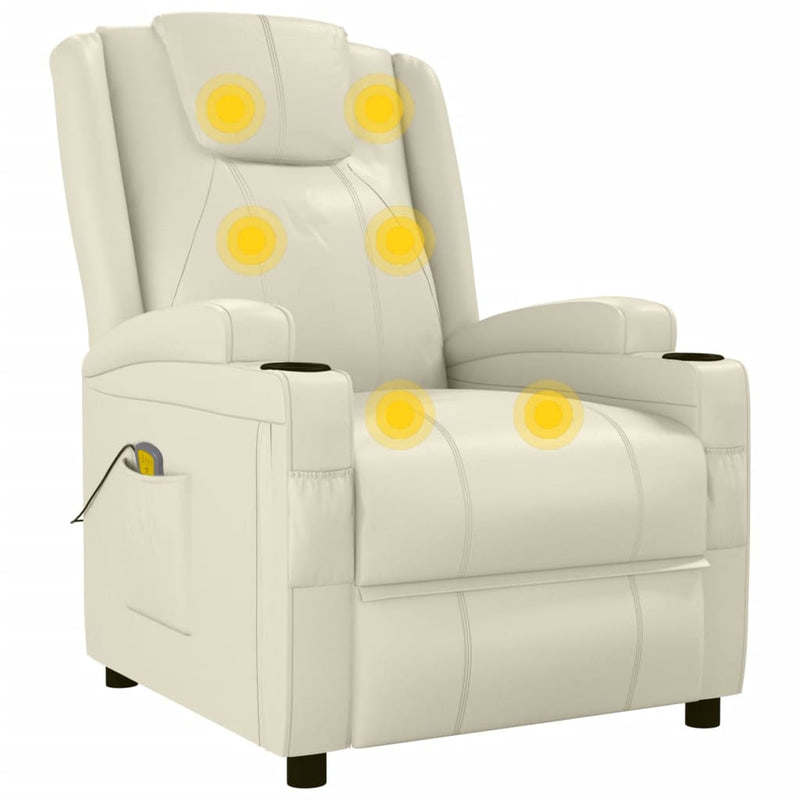 Massage Reclining Chair Cream White Faux Leather Payday Deals