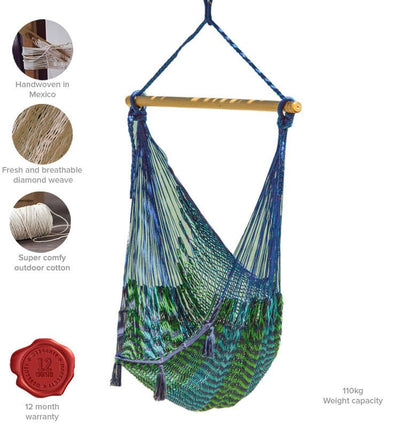 Mayan Legacy Extra Large Outdoor Cotton Mexican Hammock Chair in Caribe Colour Payday Deals