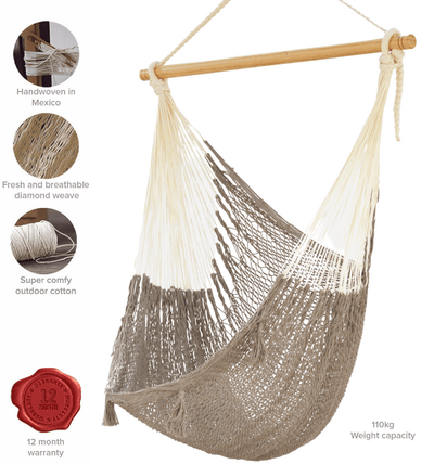 Mayan Legacy Extra Large Outdoor Cotton Mexican Hammock Chair in Dream Sands Colour
