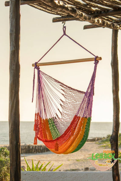 Mayan Legacy Extra Large Outdoor Cotton Mexican Hammock Chair in Rainbow Colour Payday Deals
