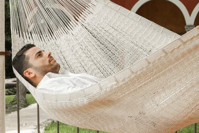 Mayan Legacy Jumbo Size Outdoor Cotton Mexican Hammock in Cream Colour