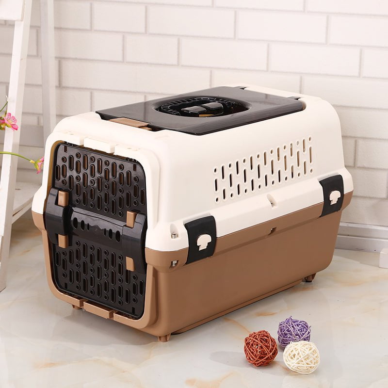 Medium Dog Cat Crate Pet Rabbit Carrier Travel Cage With Tray & Window Brown Payday Deals
