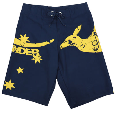 Men's Adult Board Shorts Australia Day Kangaroo Down Under Souvenir Beach Wear, Navy/Yellow, 2XL