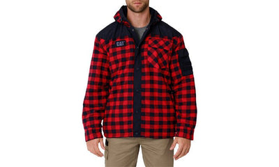 Men's Caterpillar Sequoia Shirt Jacket Thermal Lined Jumper Warm Winter - Red/Black Payday Deals